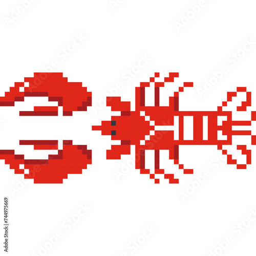 Lobster cartoon icon in pixel style