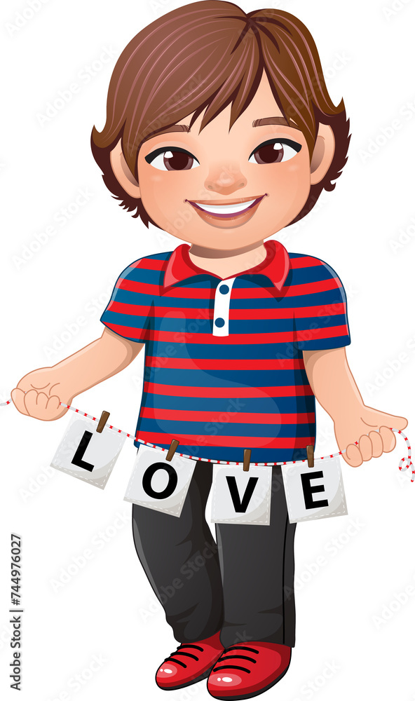 Cute Boy holding letters of word LOVE cartoon character Cute Boy holding letters of word LOVE cartoon character