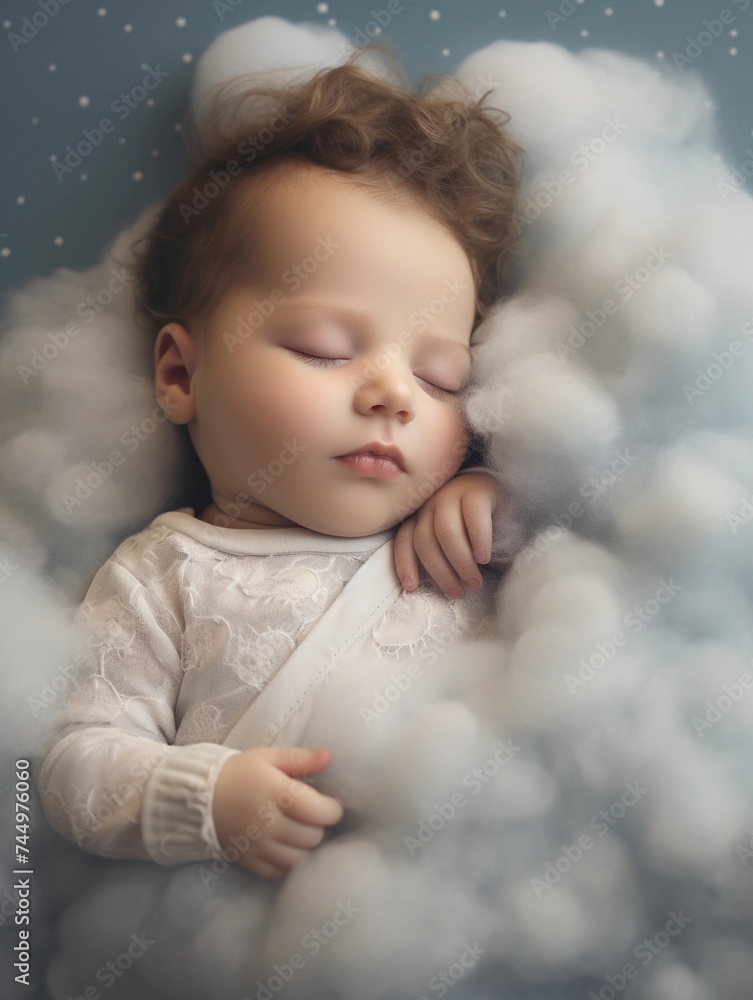 Beautiful baby is sleeping in clouds Beautiful baby is sleeping in clouds