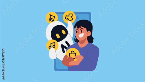 AI Personalization, AI recommend Products that People are Interested in Flat Vector Illustration