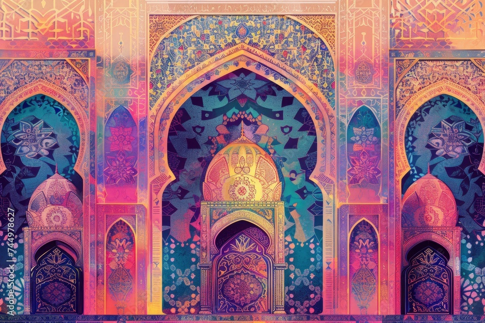islamic colorful patterns drawing background