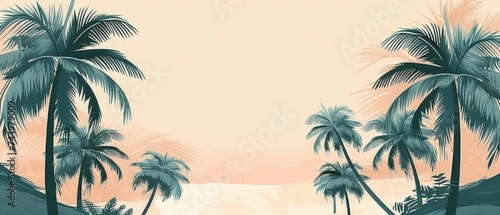 Tropical Retreat, Palm Trees in Muted Earth Tones with Textured Detailing, Emanating Vacation Vibes