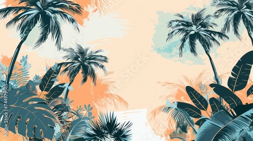 Tropical Retreat  Palm Trees in Muted Earth Tones with Textured Detailing  Emanating Vacation Vibes