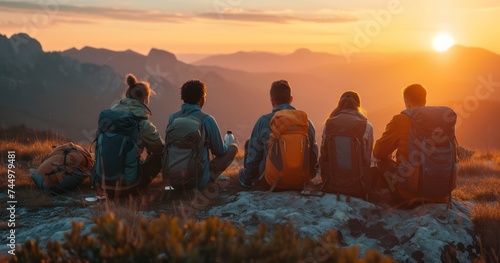 Friends Gather to Witness the Majestic Mountain View at Sunset