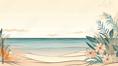 a postcard for a beach holiday  an advertising brochure of a seaside resort  summer  sun  sea  ocean