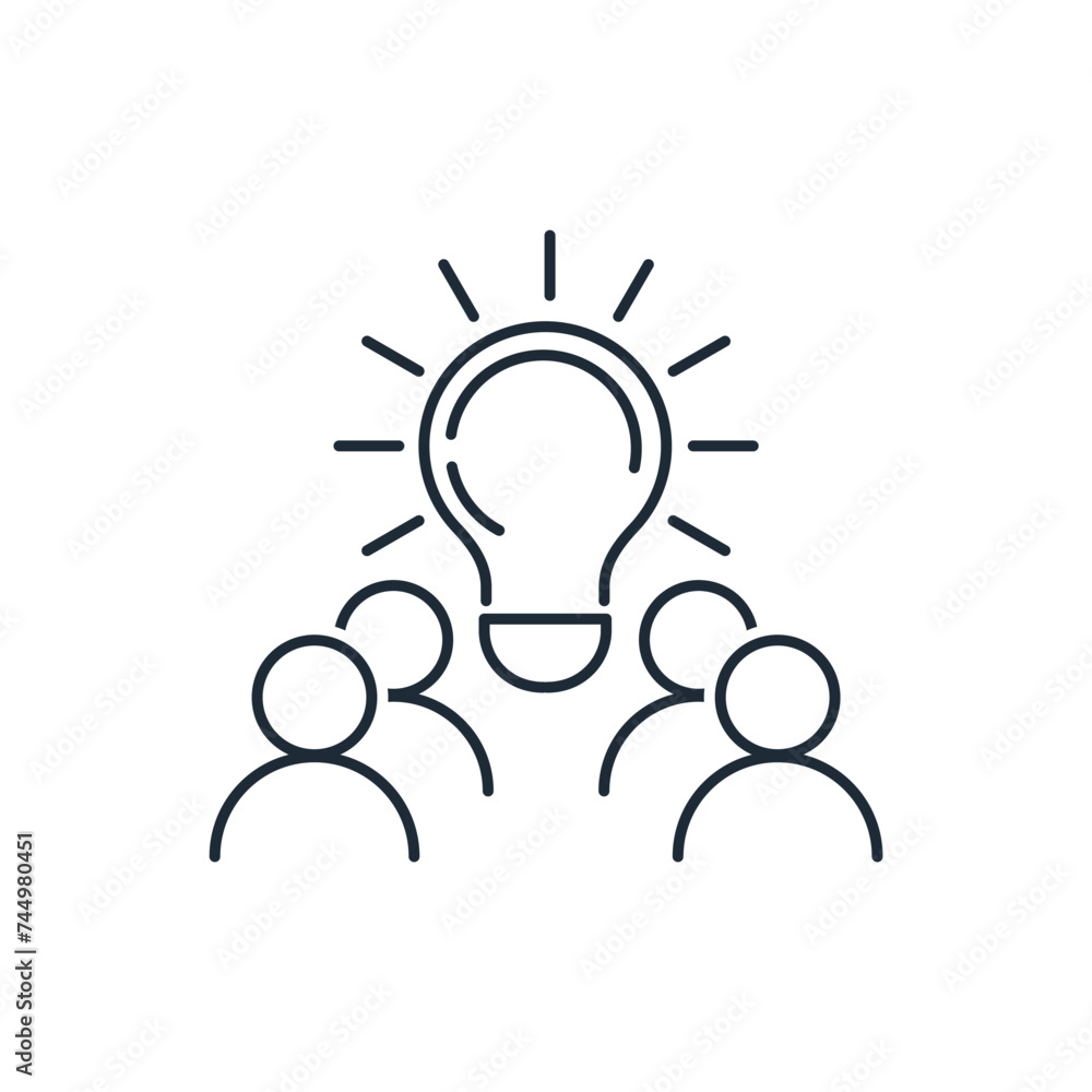 A group of people with an idea, a proposal.Joint problem solving.Vector linear icon isolated on white background. A group of people with an idea, a proposal.Joint problem solving.Vector linear icon isolated on white background.