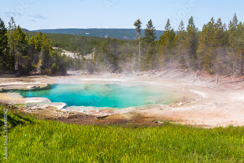 Turquoise color of the Emerald Pool in the Norris Geyser Basin, Yellowstone NP, Wyoming