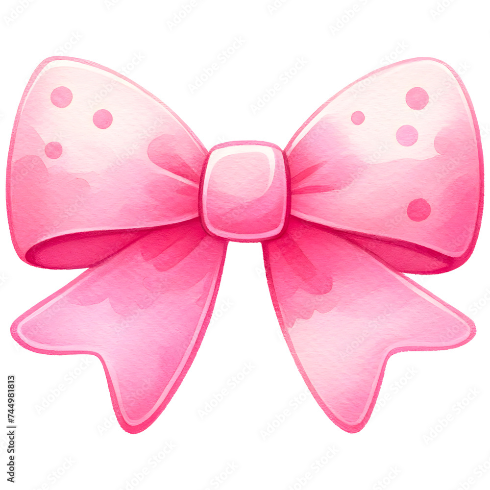 Watercolor pink bow clipart with transparent background