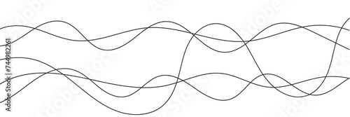 Thin line wavy background. Abstract black lines wave curve motion on white background vector photo