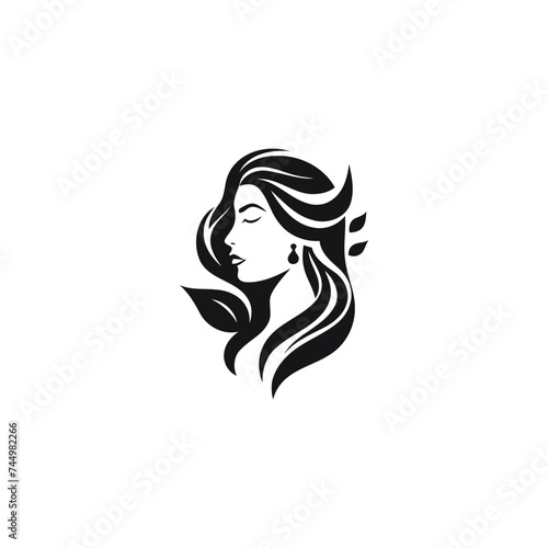 Beautiful women and leaves logo design vector template 