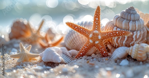 Seashells and Starfish Adorning the Beautiful Sandy Shores of a Tropical Beach