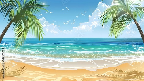 a postcard for a beach holiday  an advertising brochure of a seaside resort  summer  sun  sea  ocean