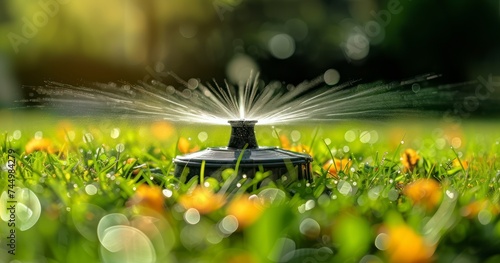 A Lawn Irrigation System Featuring Water-Conserving Automatic Sprinklers with Adjustable Nozzles photo