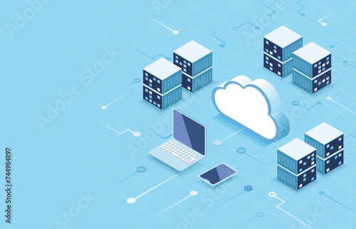 isometric illustration of cloud technology image background	
