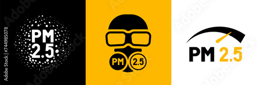 Set of air pollution icons. Particulate matter and health concept