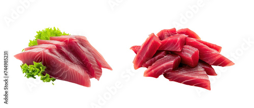 Tuna sashimi isolated on transparent background. Raw tuna fish
