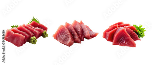 Tuna sashimi isolated on transparent background. Raw tuna fish