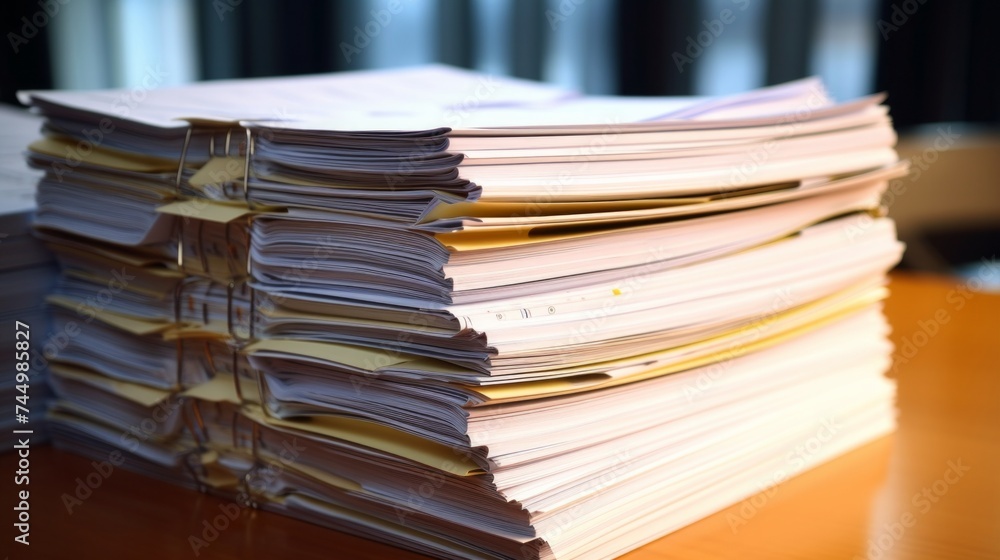 extreamely close up stacking of office working document with paper clip folder extreamely close up stacking of office working document with paper clip folder