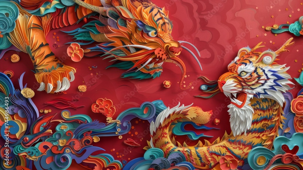 Fototapeta premium Dragon,The paper cutting. The Chinese Zodiac.