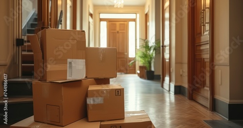 Moving Day Detail - A Close-Up Perspective of Organized Boxes in a Residential Hallway