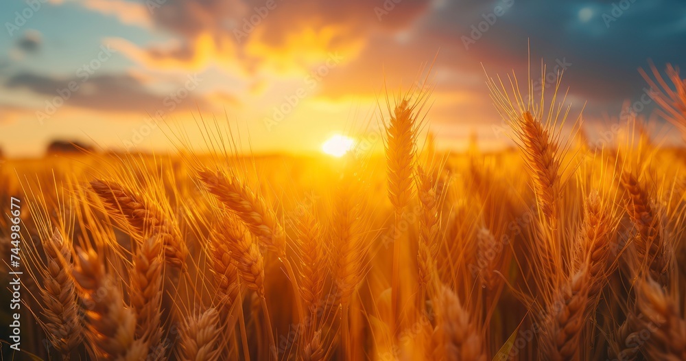 Enchanting Sunbeams Glare Over Whimsical Wheat Fields at Sunset