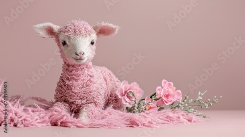Adorable Easter Lamb with Blooms, Perfect Copy Space © EMRAN