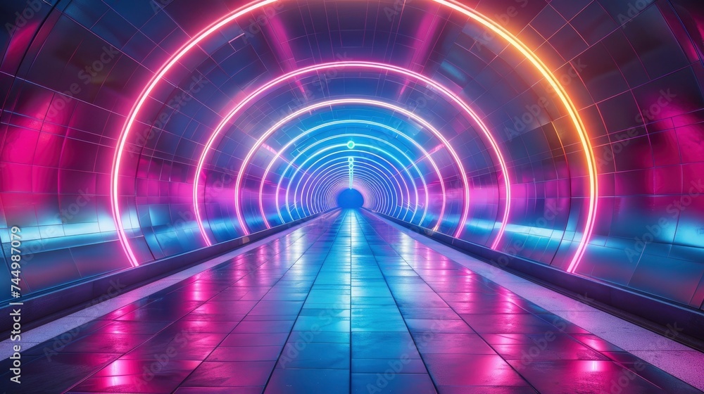 Neon Velocity, Tunnel Background Illuminated with Vibrant Lights