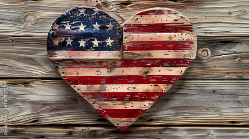 Heart flag of usa on white background ,Flag of America Burned wood ,Independence day celebration with heart
