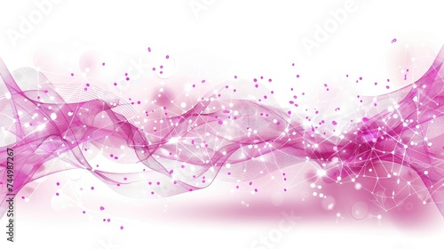 Pink abstract wave pattern with dots and connecting lines on a white background.