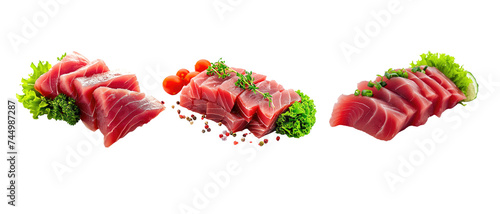 Tuna sashimi isolated on transparent background. Raw tuna fish