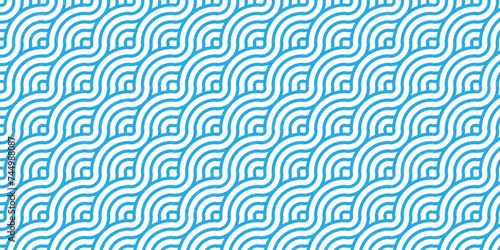 Minimal diamond geometric waves spiral pattern and abstract circle wave line. blue seamless tile stripe geomatics overlapping create retro square line backdrop pattern background. Overlapping Pattern.