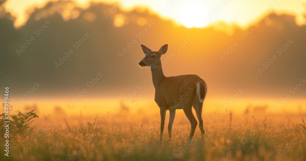 Harmony in the Meadows - A Serene Silhouette of a Deer Embracing the Principles of Wildlife Conservation