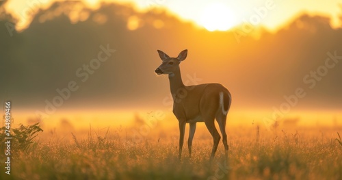 Harmony in the Meadows - A Serene Silhouette of a Deer Embracing the Principles of Wildlife Conservation © lander