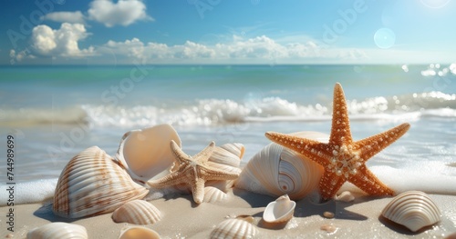 The Natural Beauty of Seashells and Starfish Gracing a Tropical Sandy Beach