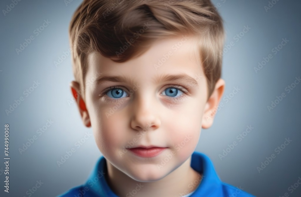 Blue-eyed blond boy looking in frame,child european appearance in eyes happiness Blue-eyed blond boy looking in frame,child european appearance in eyes happiness