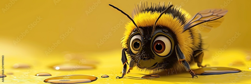 Honey bumblebee in modern 3D animation style - obrazy, fototapety, plakaty 