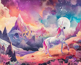 Rainbow unicorns in a watercolor travel experience rainforest aromatherapy
