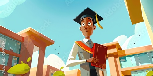 Graduating valedictorian student in cap and gown in modern 3D animation style photo