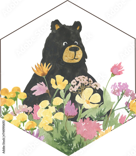 Simple watercolor drawing of a bear for logo, label
