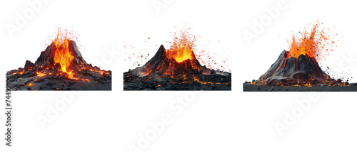 Erupting volcano isolated on transparent background