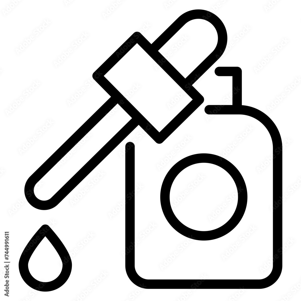 Dropper bottle with serum or oil, linear icon. Cosmetic product in vial with pipette. Dropper bottle with serum or oil, linear icon. Cosmetic product in vial with pipette.