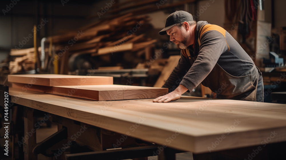 Close-up of a carpenter polishing or modifying a piece of wood. Make it according to the size you want to use. Close-up of a carpenter polishing or modifying a piece of wood. Make it according to the size you want to use.