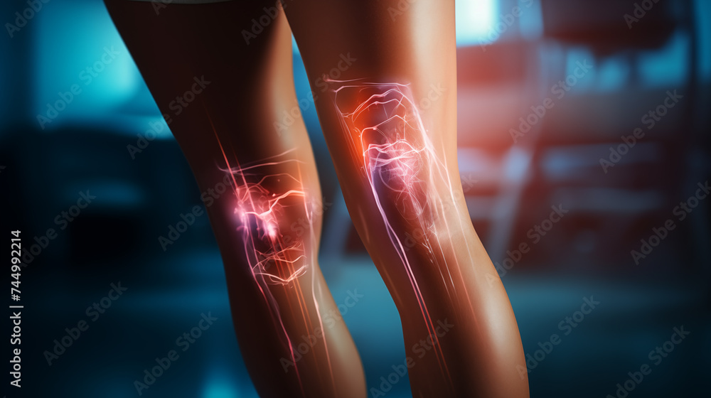 knee injury due to tendonitis from exercise or abnormal walking Severe ...