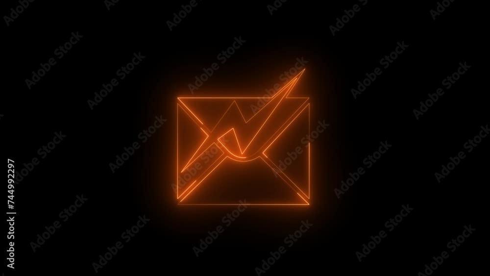 Neon glowing brown electronic mail icon animation in black background Neon glowing brown electronic mail icon animation in black background