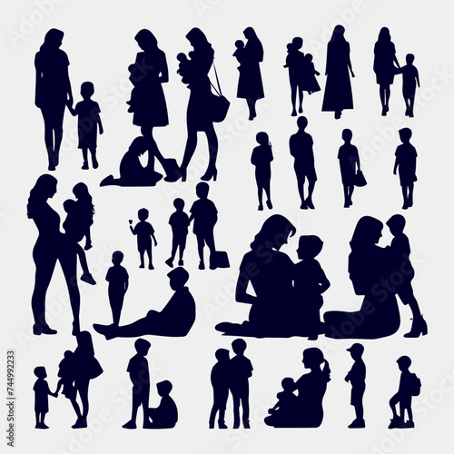 flat design mother and son silhouette collection