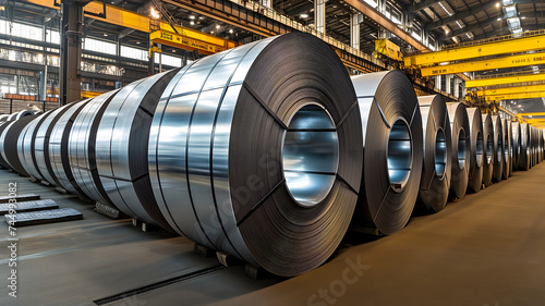 Packed rolls of steel sheet  Cold rolled steel coils in a warehouse