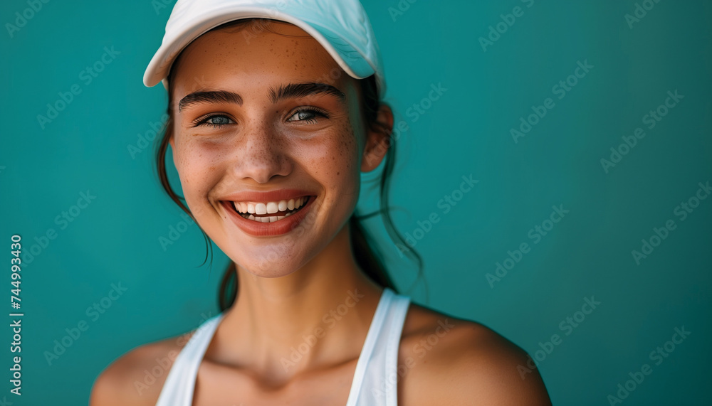 portrait of a woman in a white cap smiling portrait of a woman in a white cap smiling