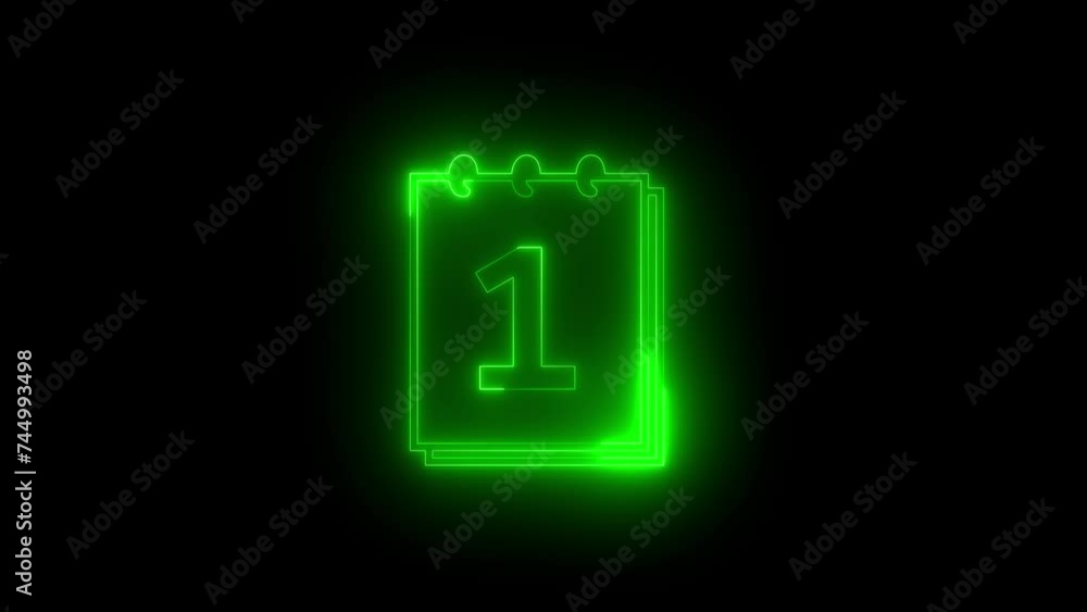 Neon glowing green calendar icon animation in black background