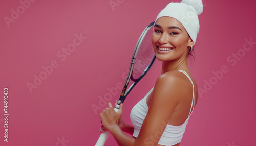 portrait of a woman holding a tennis racket