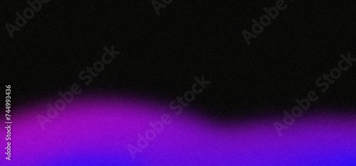 Purple pink glowing blurred abstract gradient wave on black background grainy noise texture banner copy space